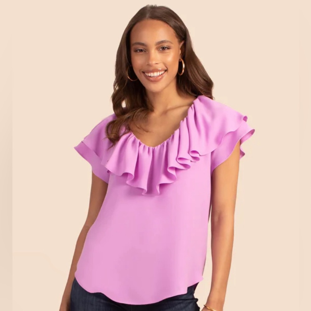 Ruffle-Neck Flutter Sleeve Top - Pink